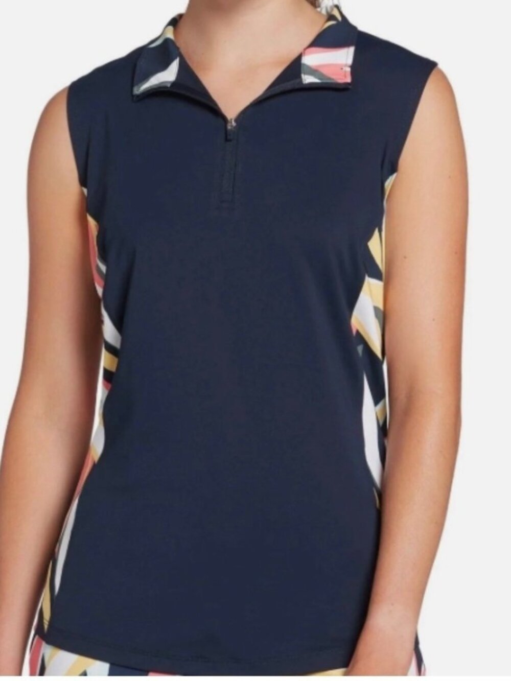 Lady Hagen Desert Getaway Retro Leaf Golf Sleeveless Polo Shirt Navy Size XL